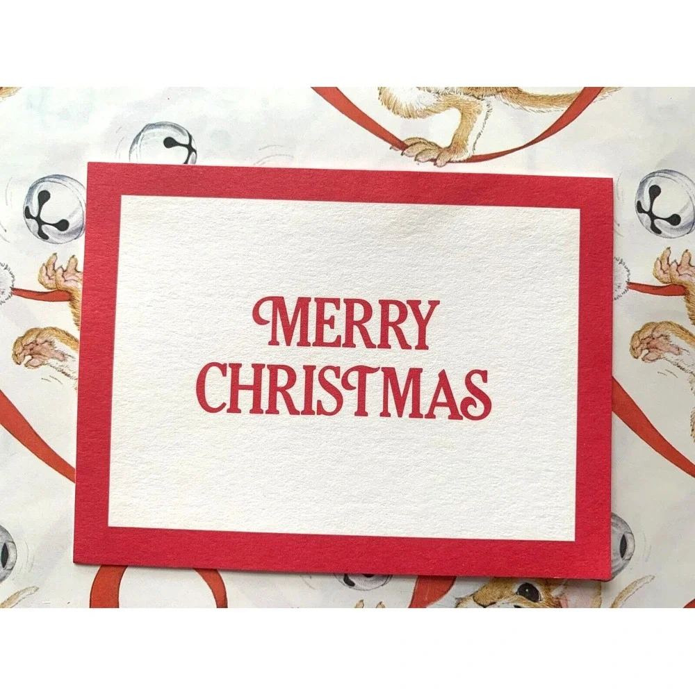 Full Sheet Vtg Current Jingle Bell Mouse Christmas Giftwrap Wrapping Paper Card